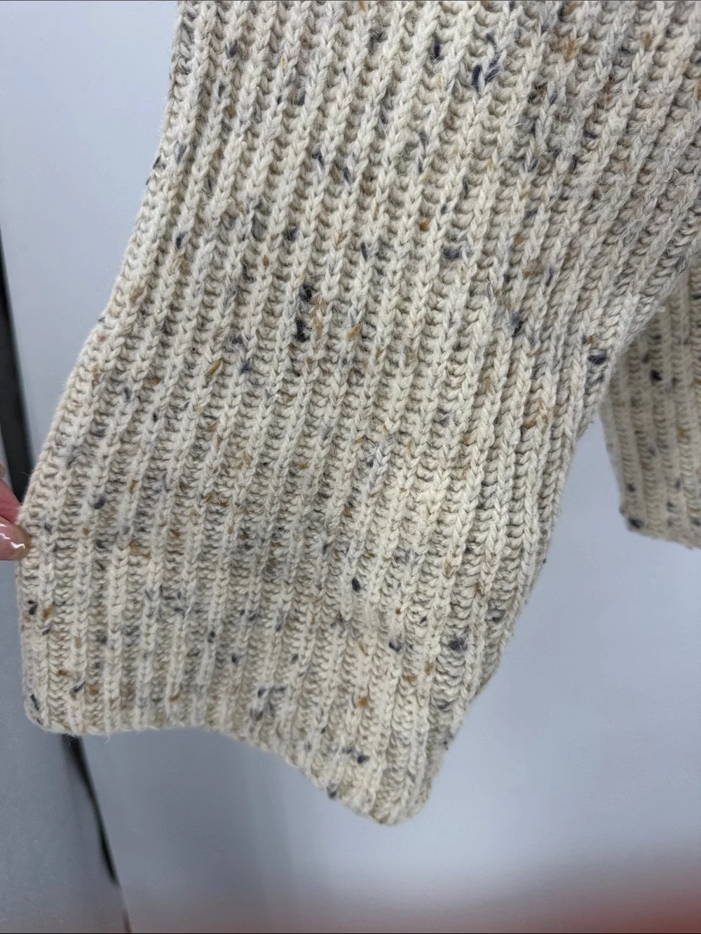 Paris Sport Club vintage Speckled Cream Ribbed Turtleneck Sweater chunky M wool